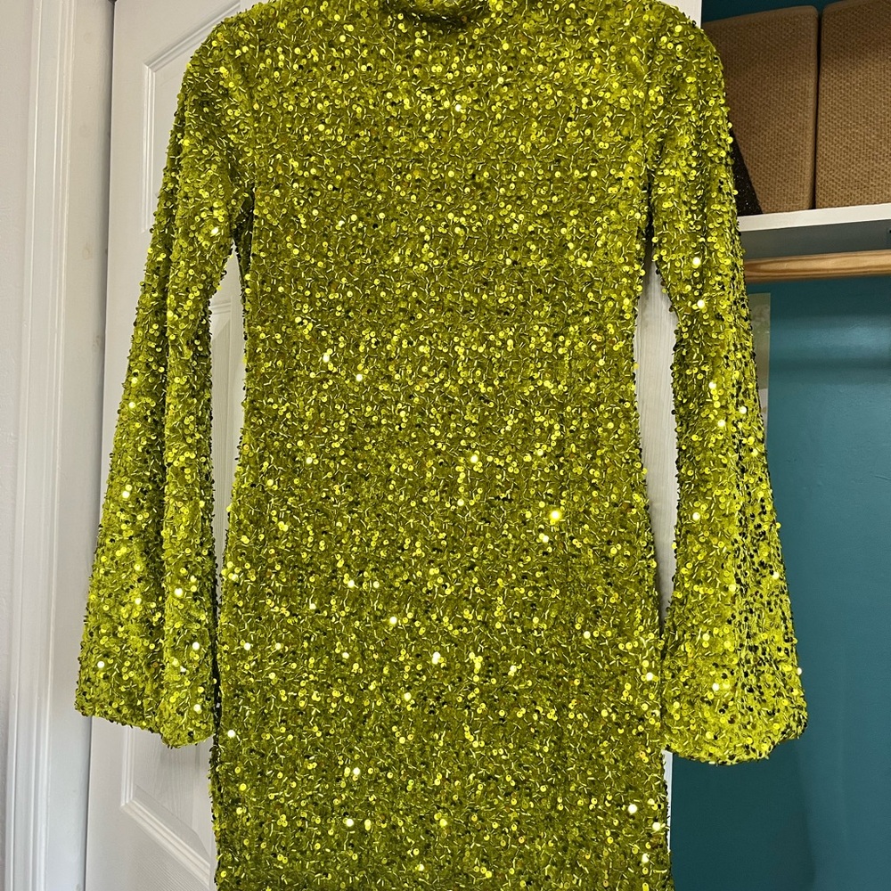 Sequin Long Sleeve Mini Dress in Chartreuse
